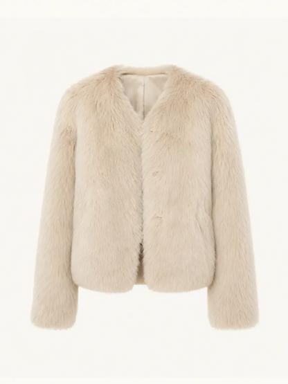 "Darcy Manor" imported Toscana straight wool sheepskin sweetheart collar short fur coat-4