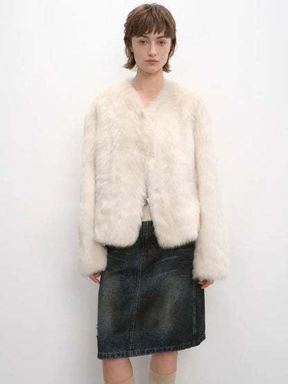 "Darcy Manor" imported Toscana straight wool sheepskin sweetheart collar short fur coat-1