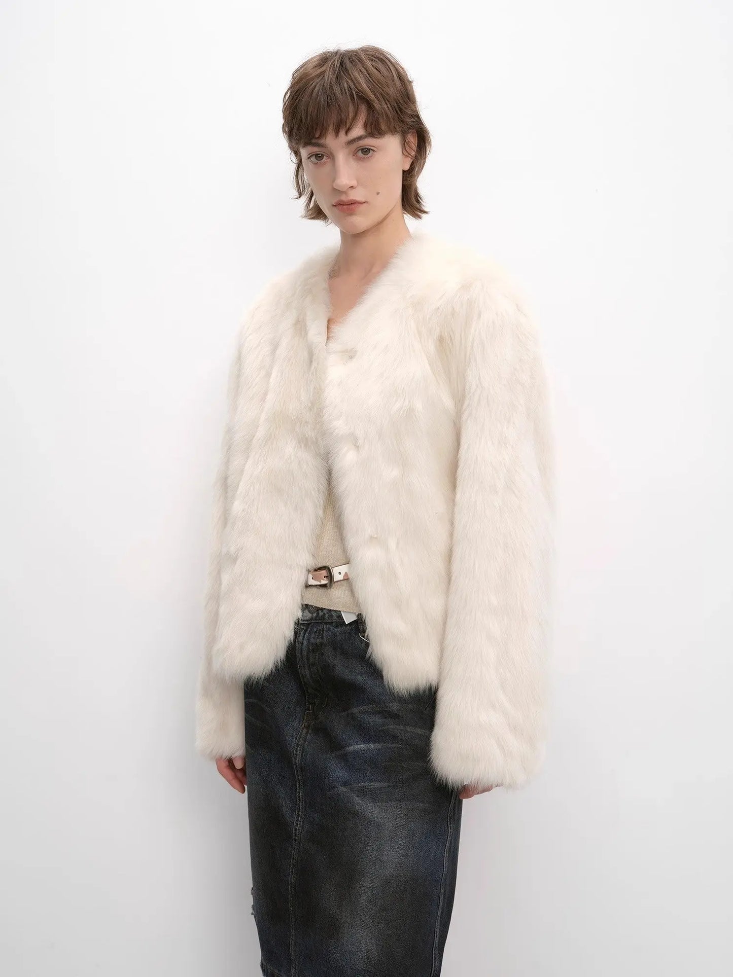 "Darcy Manor" imported Toscana straight wool sheepskin sweetheart collar short fur coat-2