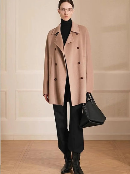 "Desert Rose"Australian imported wool double-breasted high-end woolen coat for small women
