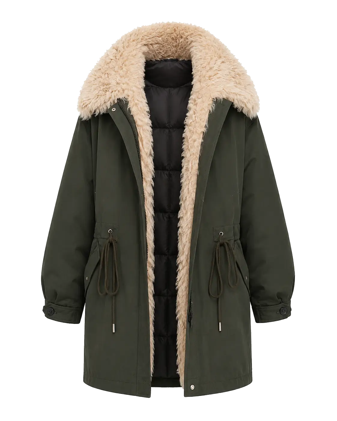 Fireladyfur Women’s Goose Down Parka coat with Toscana Shearling Fur“Green Mile Miracle”