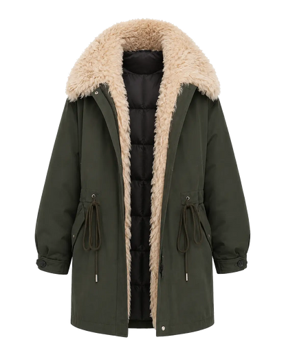Fireladyfur Women’s Goose Down Parka coat with Toscana Shearling Fur“Green Mile Miracle”