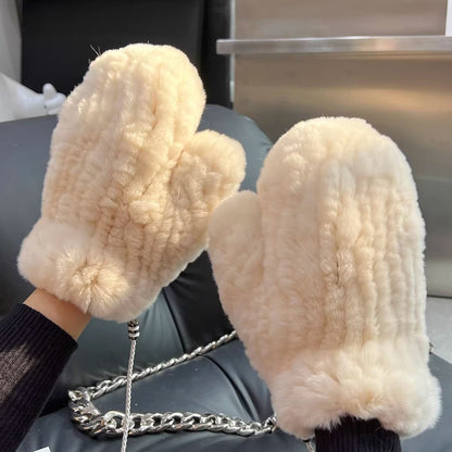Firelady Fur Women's Rex Rabbit Fur Knitted Gloves – Soft Stretchy Winter Warm Windproof Mittens