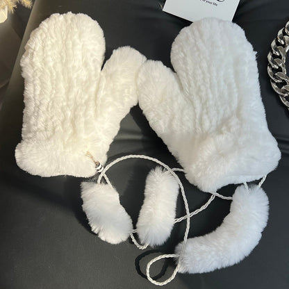 Firelady Fur Women's Rex Rabbit Fur Knitted Gloves – Soft Stretchy Winter Warm Windproof Mittens
