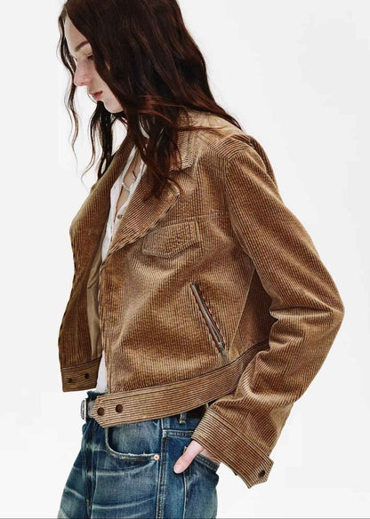 FireladyFur Women's Cropped Biker Jacket - Flocked Denim Moto Coat
