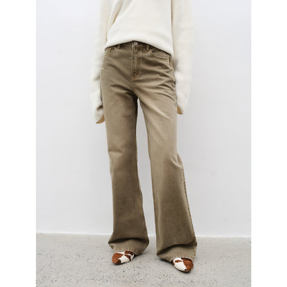"Flare Mark" Retro all-season slim-fit versatile floor-length washed flared jeans