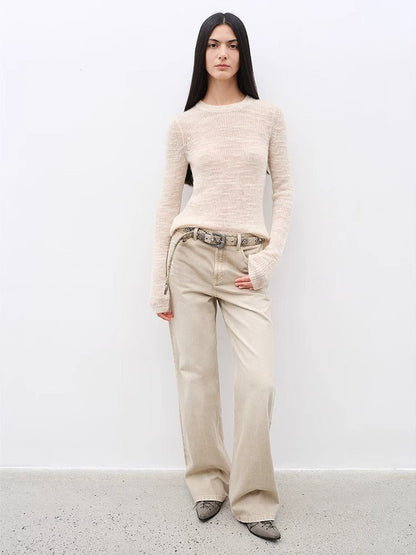"Flare Mark" Retro all-season slim-fit versatile floor-length washed flared jeans