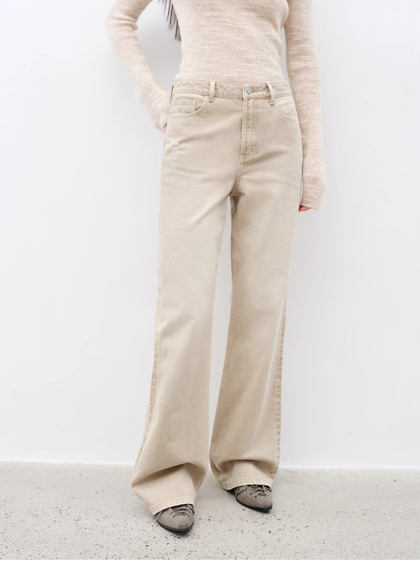 "Flare Mark" Retro all-season slim-fit versatile floor-length washed flared jeans