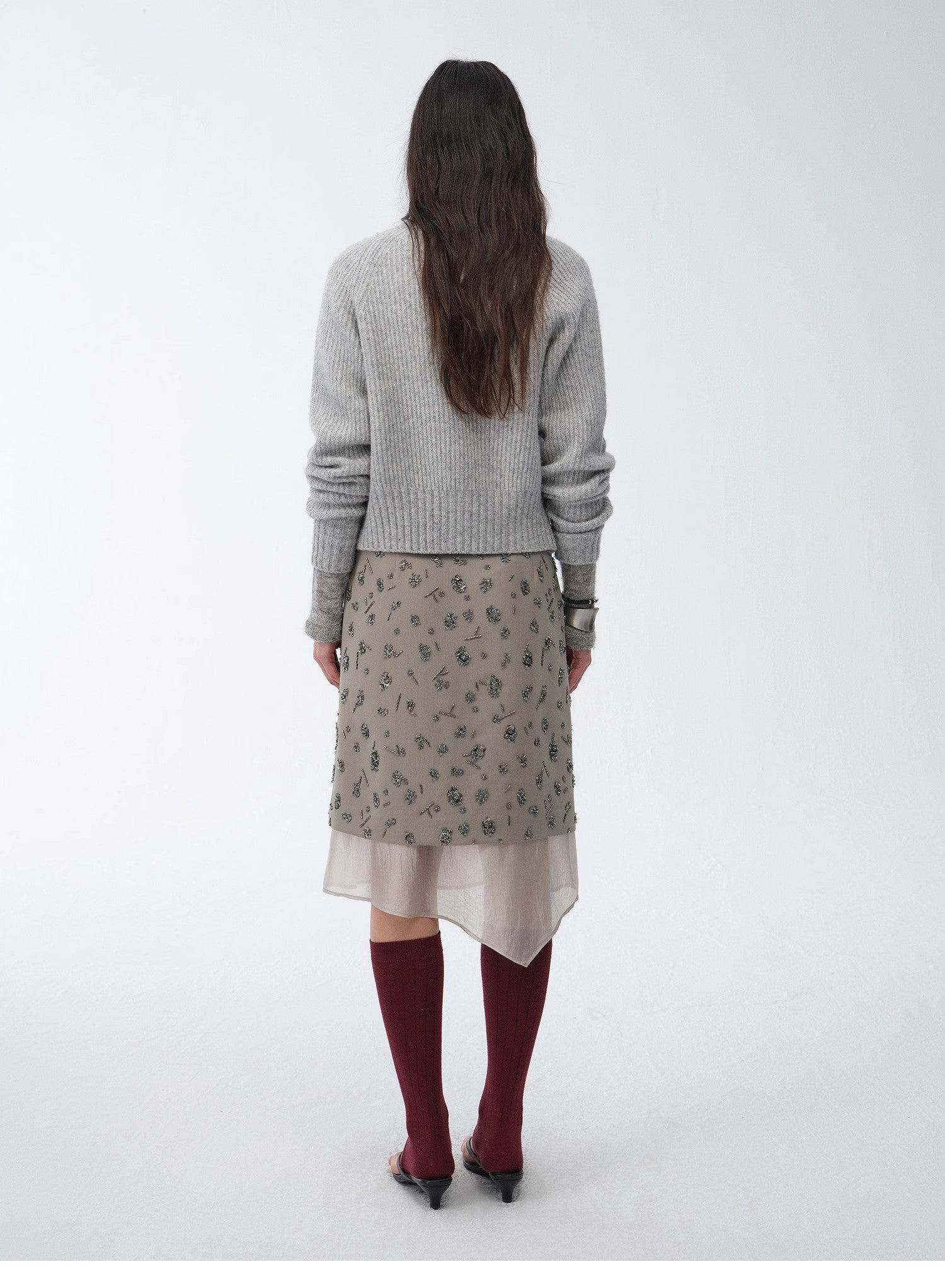 "Flowers and Her" irregular hand-embroidered sequin skirt-4