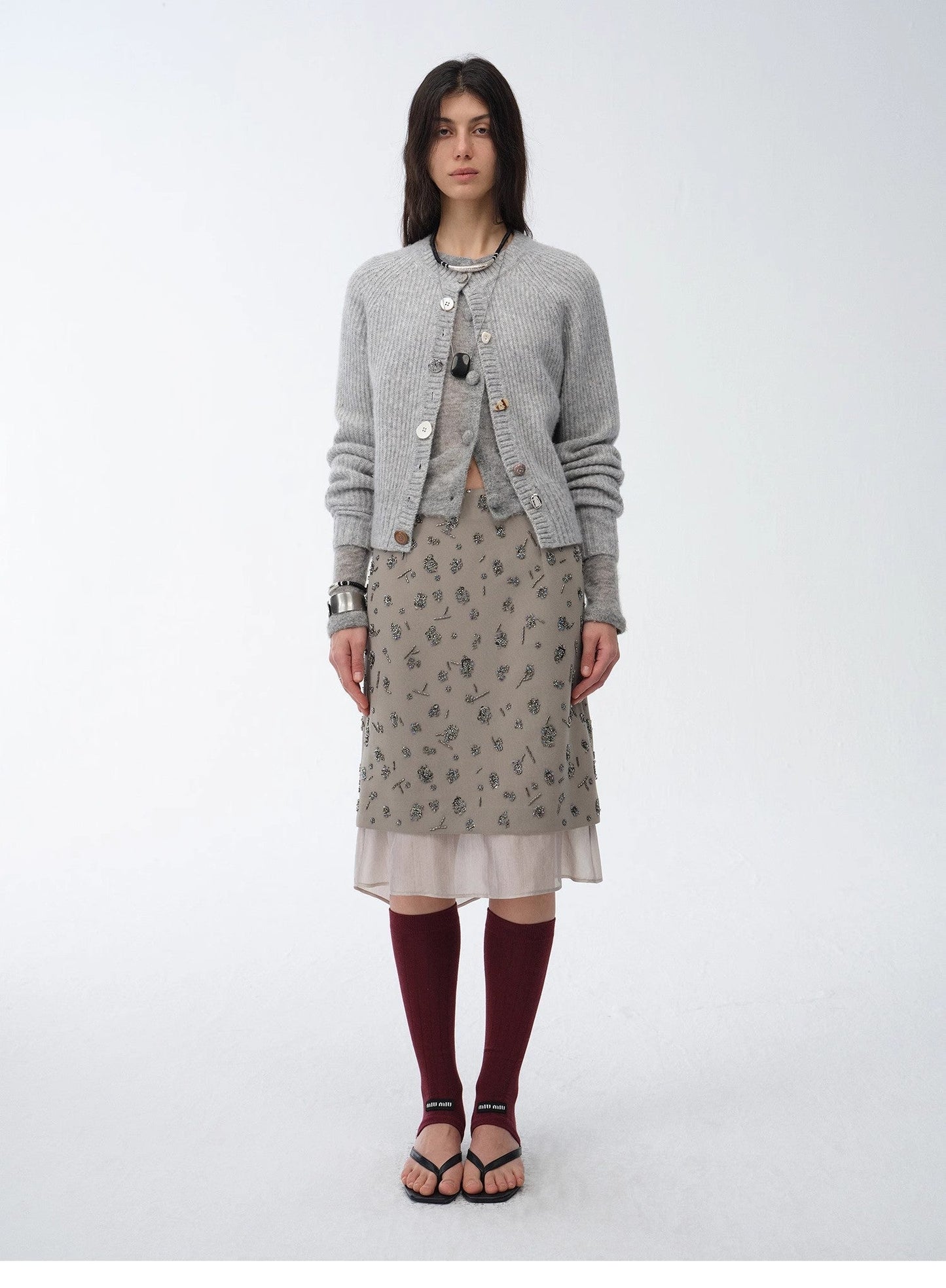 "Flowers and Her" irregular hand-embroidered sequin skirt-1