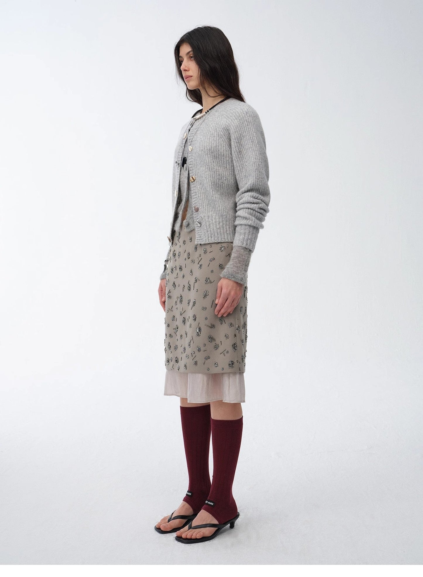 "Flowers and Her" irregular hand-embroidered sequin skirt-3