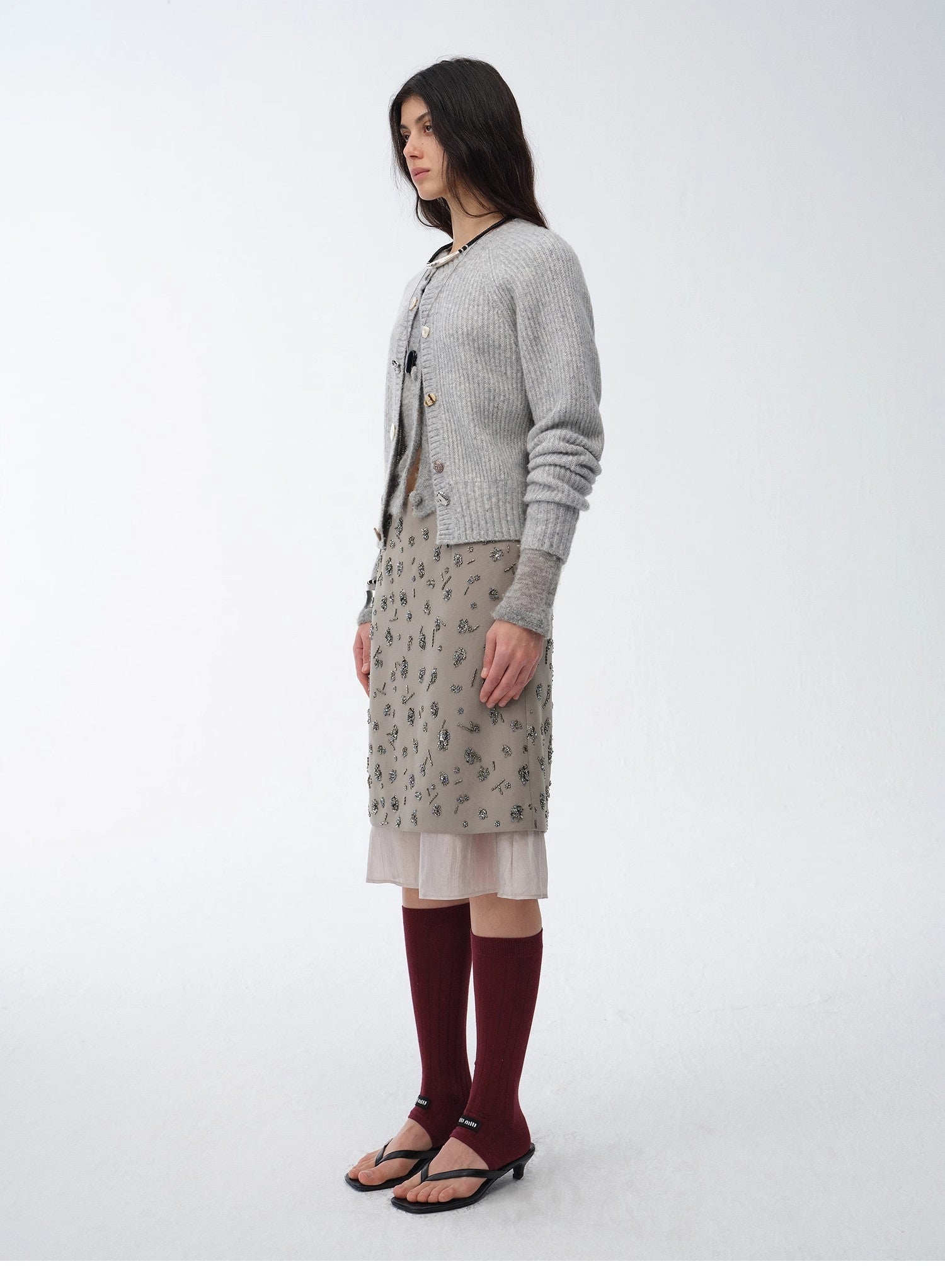 "Flowers and Her" irregular hand-embroidered sequin skirt-3