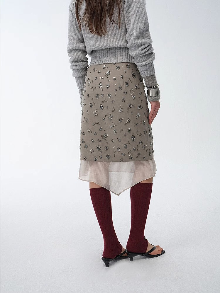 "Flowers and Her" irregular hand-embroidered sequin skirt-2