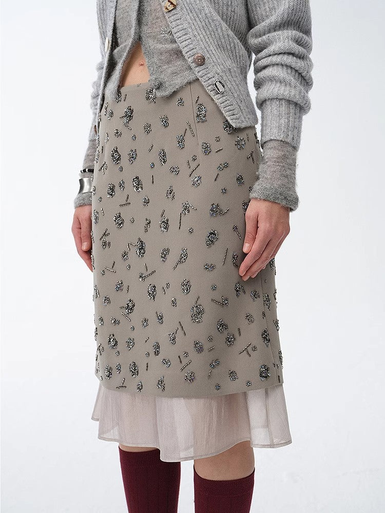 "Flowers and Her" irregular hand-embroidered sequin skirt-0