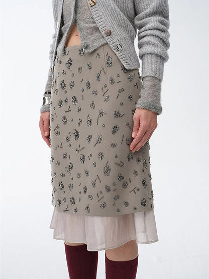 "Flowers and Her" irregular hand-embroidered sequin skirt-0