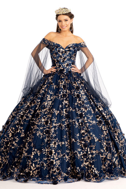 Cut-Away Shoulder Sweetheart Glitter Mesh Quinceanera Dress-1