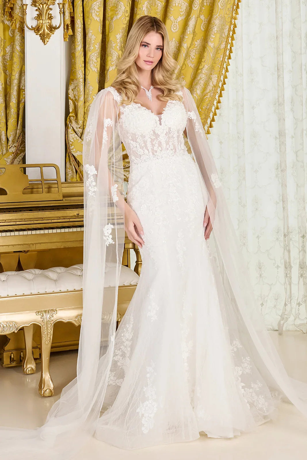 Trumpet-Style Wedding Gown, Intricate Appliqués, Sparkling Beads, Sequins, And Embroidery-0