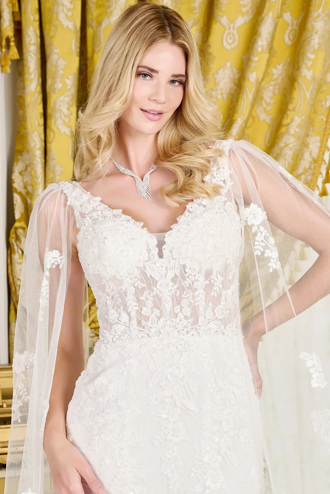 Trumpet-Style Wedding Gown, Intricate Appliqués, Sparkling Beads, Sequins, And Embroidery-3
