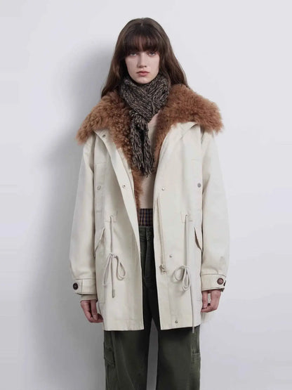 Fireladyfur Women’s Goose Down Parka coat with Toscana Shearling Fur“Green Mile Miracle”