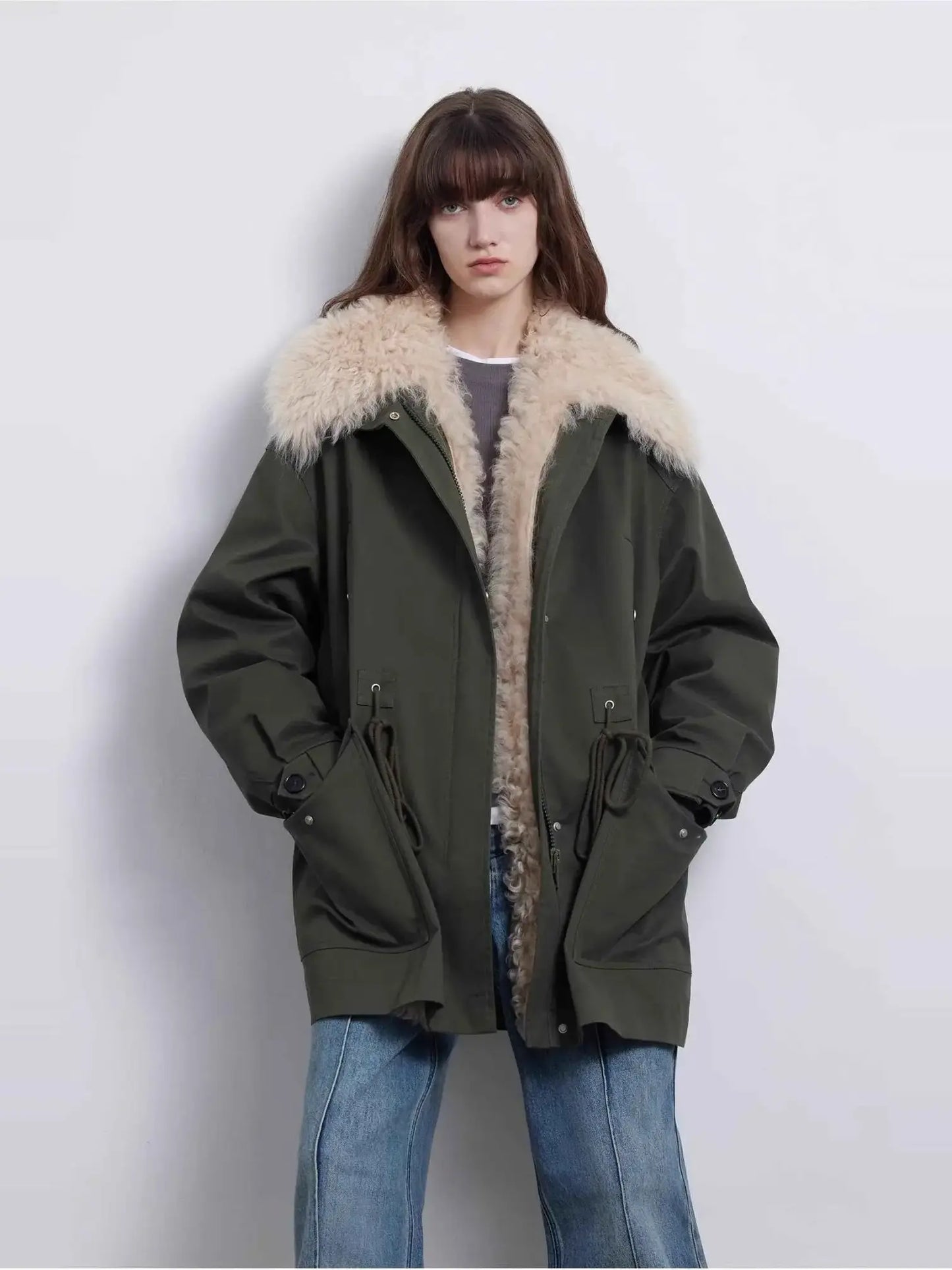 Fireladyfur Women’s Goose Down Parka coat with Toscana Shearling Fur“Green Mile Miracle”