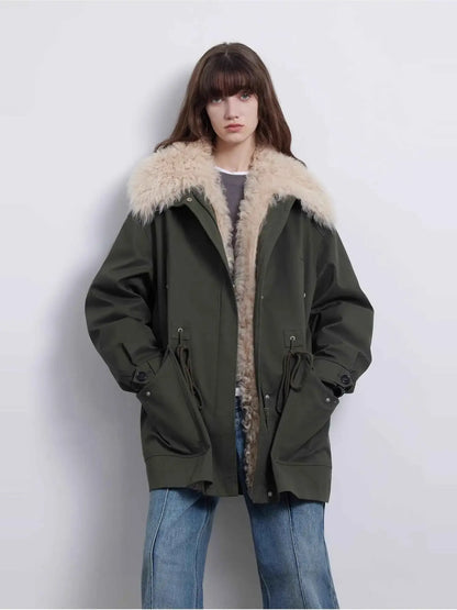 Fireladyfur Women’s Goose Down Parka coat with Toscana Shearling Fur“Green Mile Miracle”
