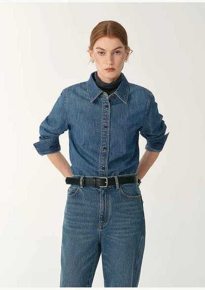 Italian imported BERTO denim classic old money style lapel shirt for women
