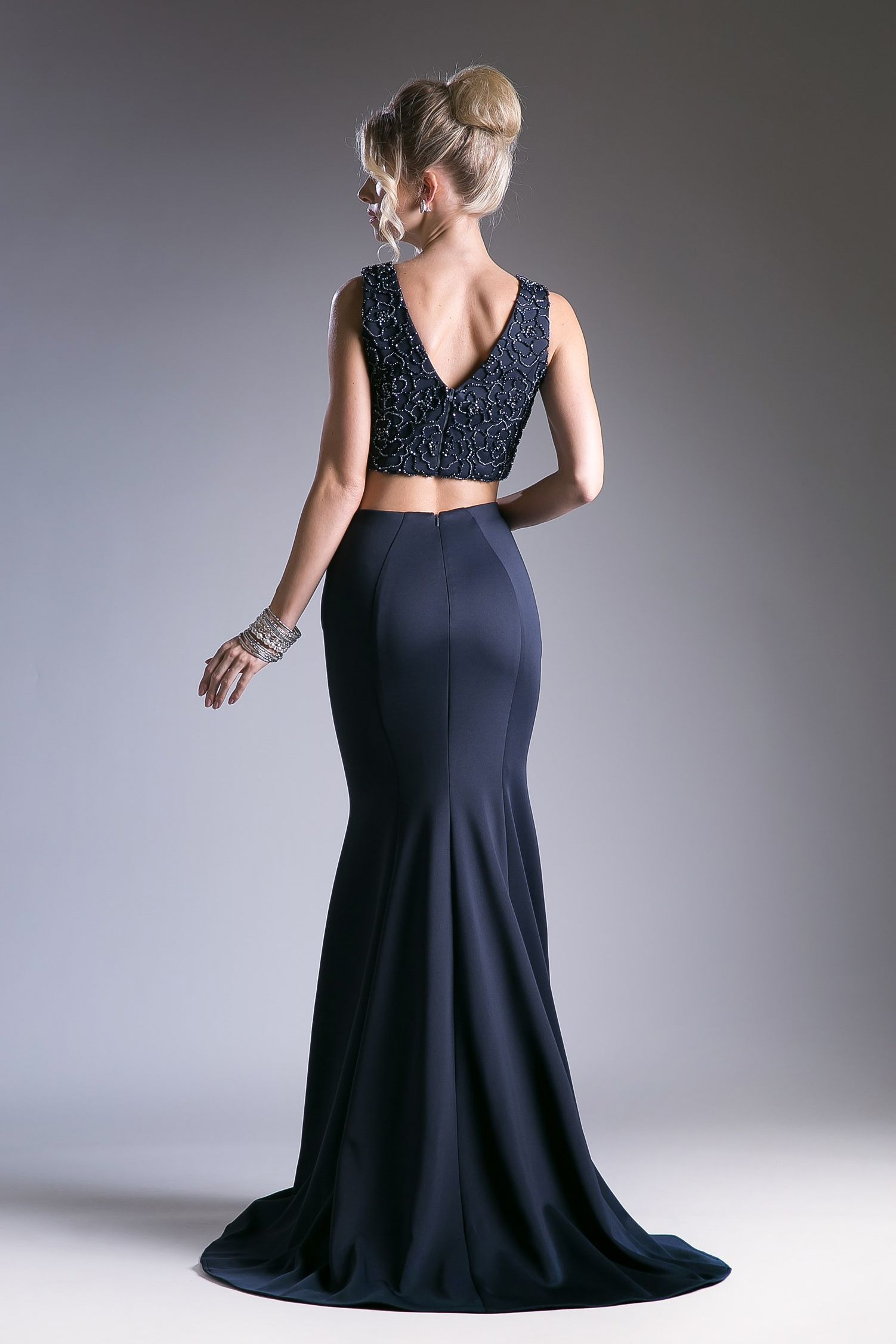 Beaded High Neck Two-Piece Mermaid Evening Gown with Train-1