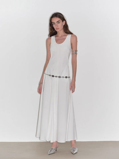 "Lake Bled" Simple and slim texture U-neck A-line slim fit vest dress