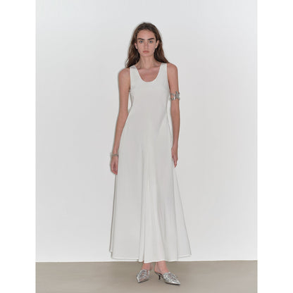 "Lake Bled" Simple and slim texture U-neck A-line slim fit vest dress