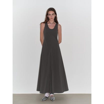"Lake Bled" Simple and slim texture U-neck A-line slim fit vest dress