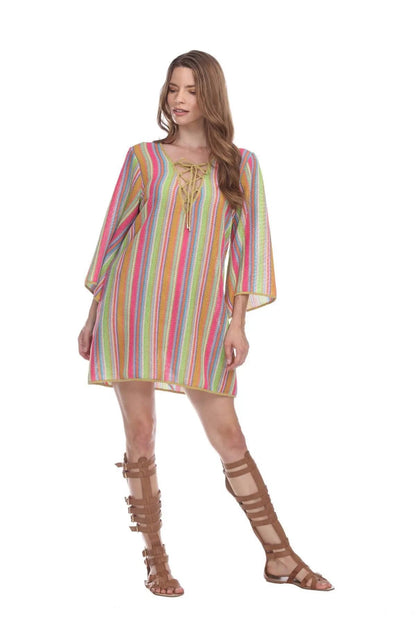 Multi-Color Stripe Pattern Short Polyester Tunic-0