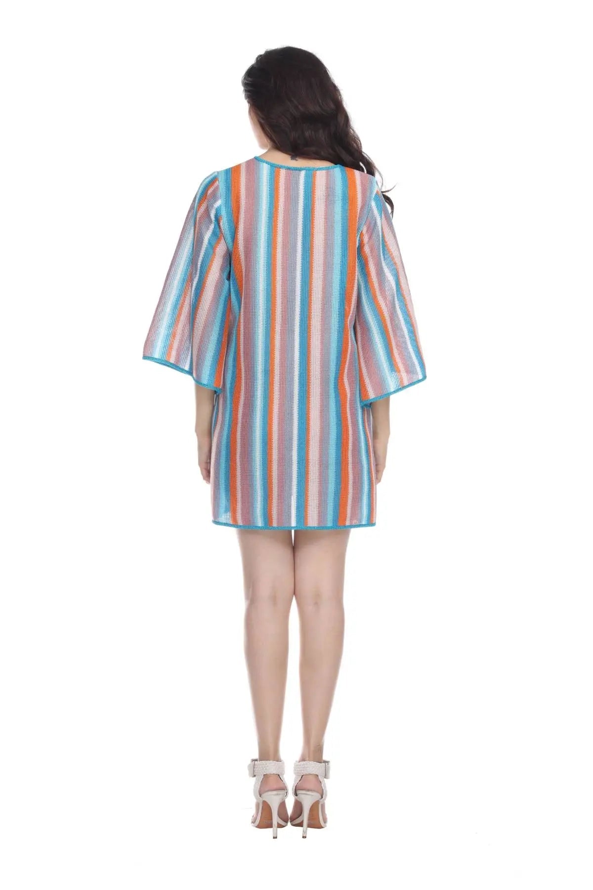 Multi-Color Stripe Pattern Short Polyester Tunic-4