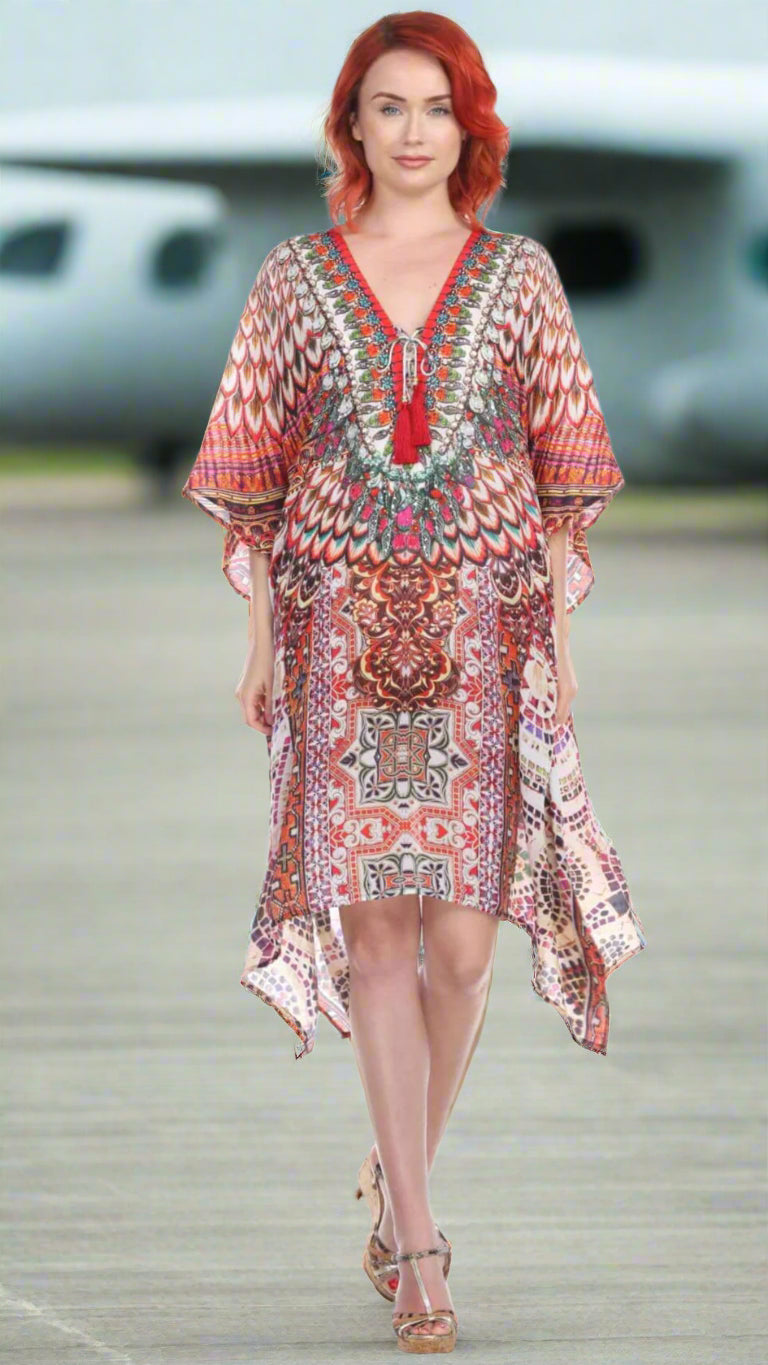 Designer Women's Beach Kaftan Dress in Viscose Silk-0