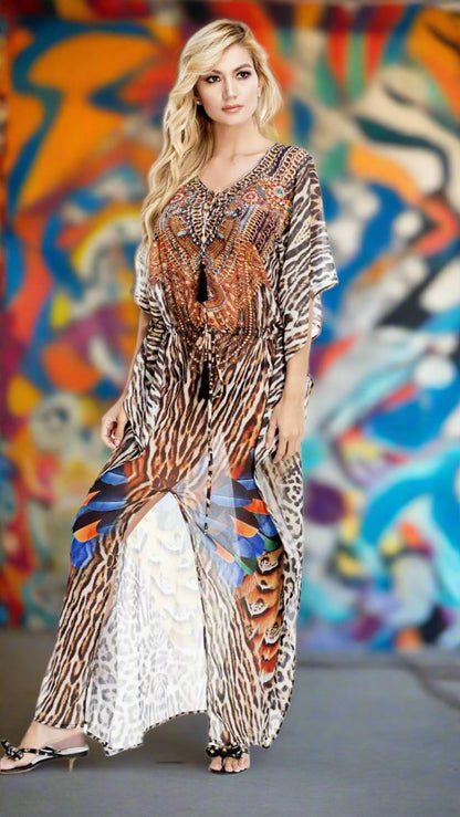 Club Moda :Women's Long Caftan Dress with front Slit | Luxuriously Soft Kaftans-0