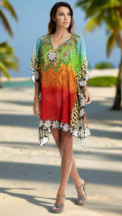 Multi Color Sheer Kaftan Cover Up-0