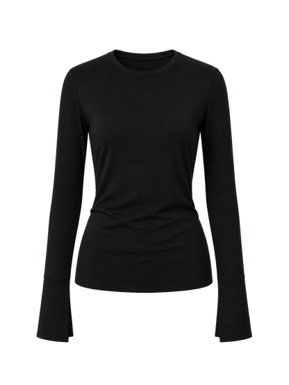 Lyocell wool stretch comfortable breathable fit minimalist solid color long-sleeved T-shirt