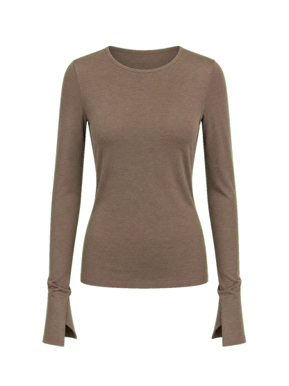 Lyocell wool stretch comfortable breathable fit minimalist solid color long-sleeved T-shirt