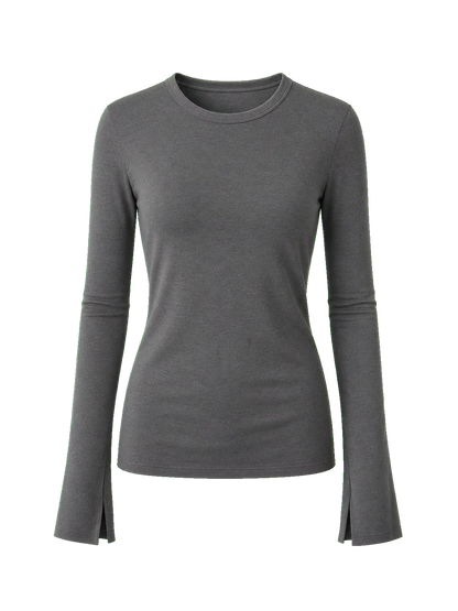 Lyocell wool stretch comfortable breathable fit minimalist solid color long-sleeved T-shirt