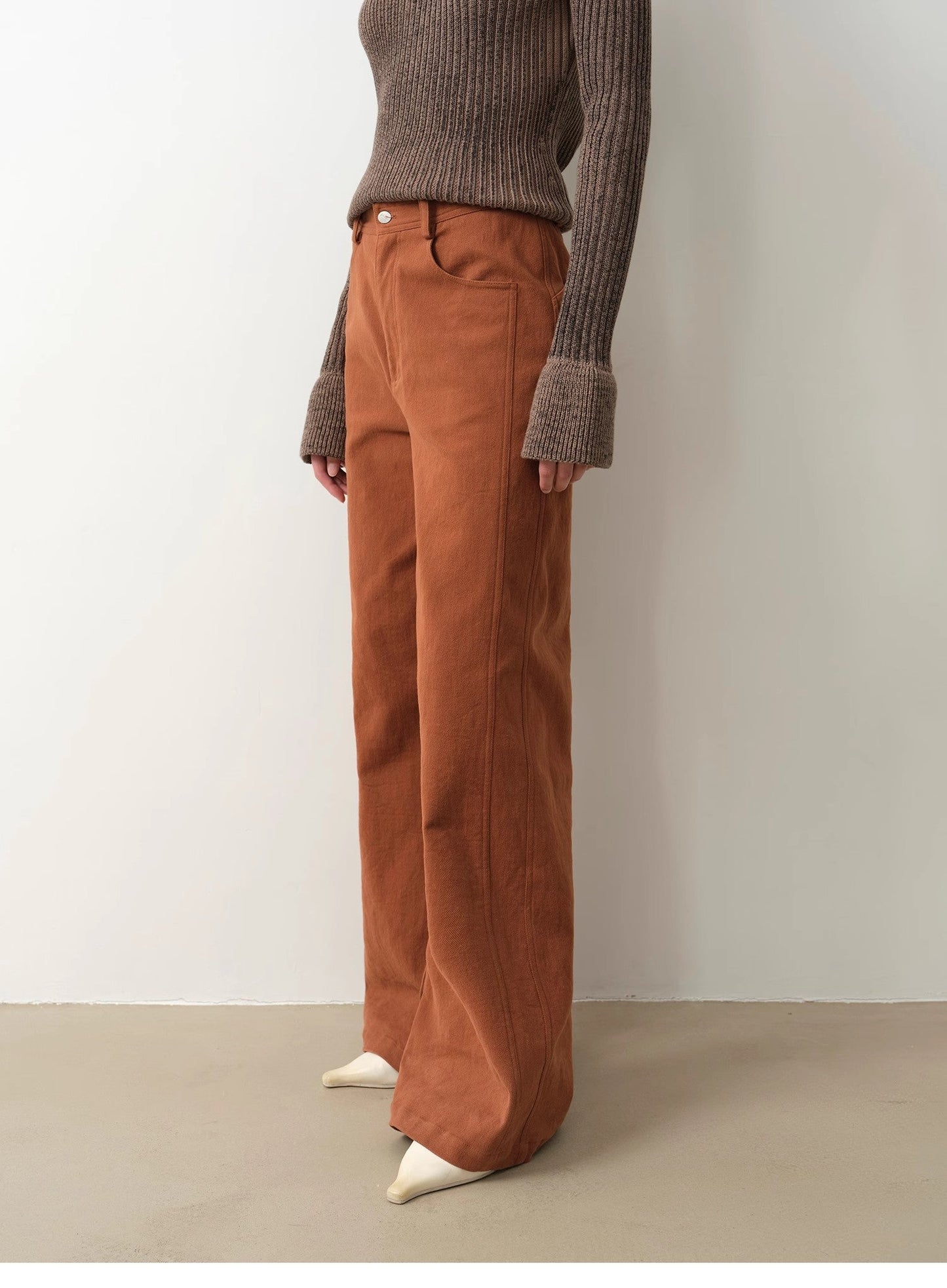 "Mid-Autumn Afternoon" Haute couture retro versatile straight-leg slightly flared wide-leg casual pants-4