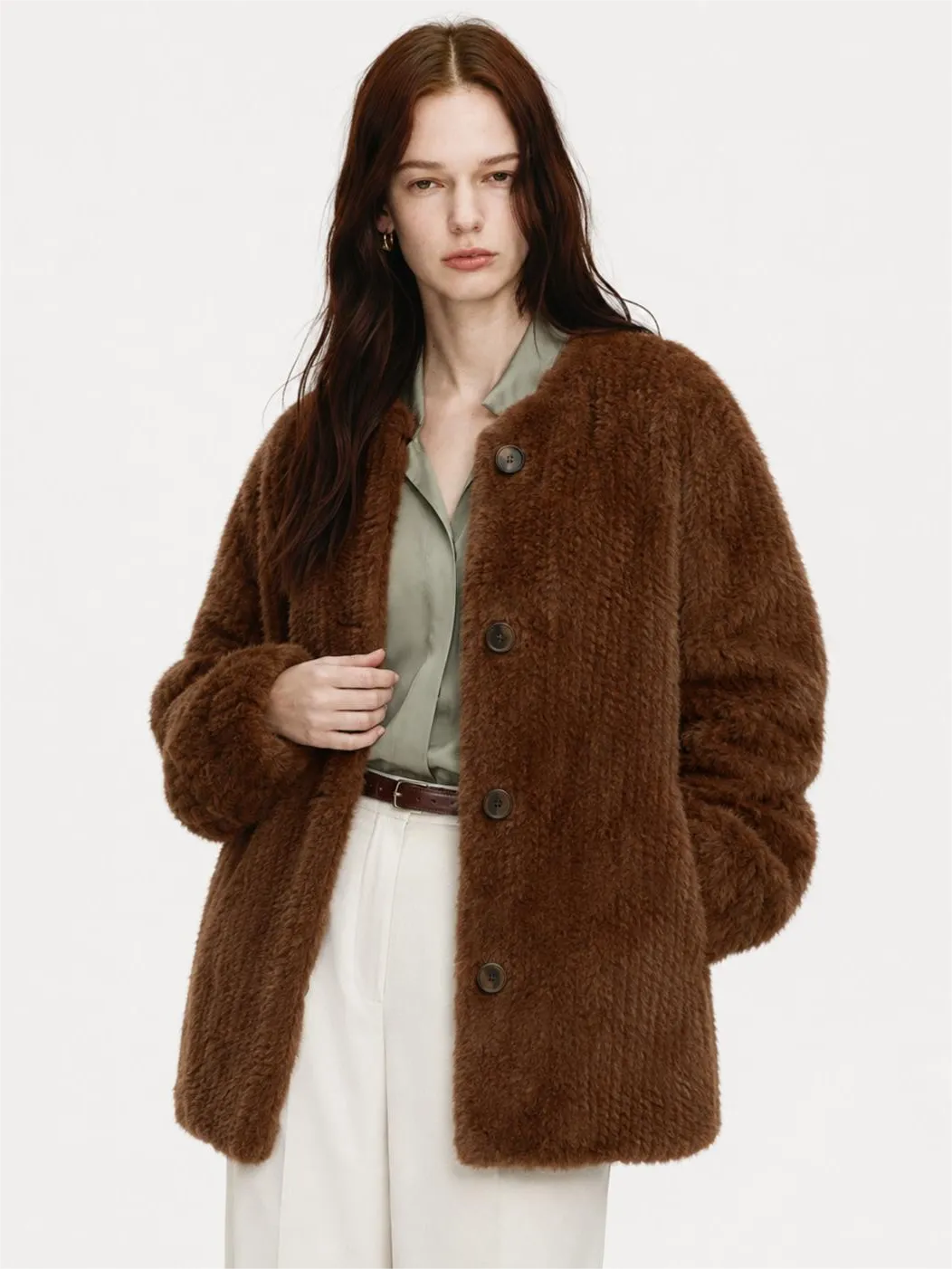 "Moon Serenade" High-luxury imported velvet mink woven fur coat mid-length mink coat (handmade)