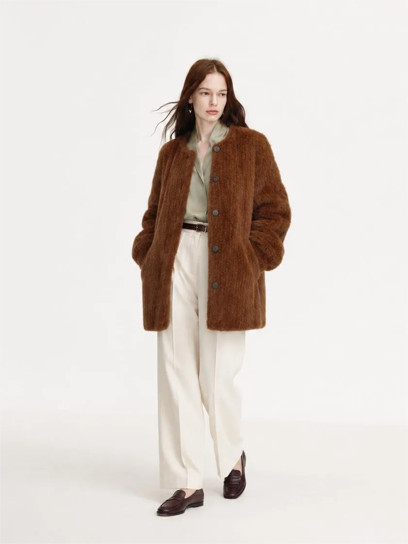 "Moon Serenade" High-luxury imported velvet mink woven fur coat mid-length mink coat (handmade)