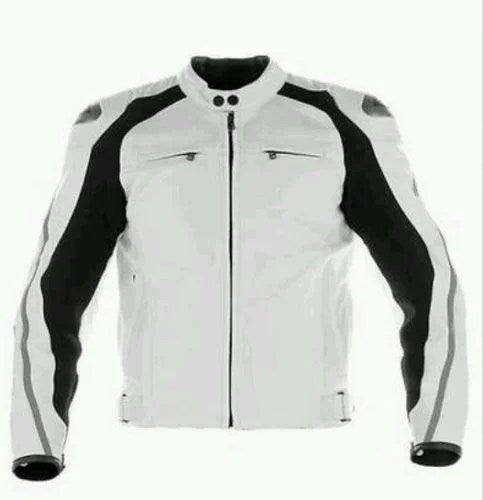 MOTORCYCLE LEATHER RACING WHITE JACKET - XXXXL