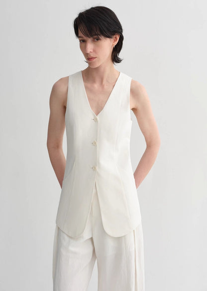 Mulberry silk linen V-neck vest summer suit for women