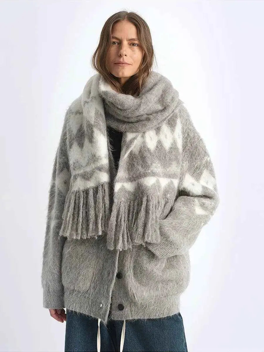 Nepal alpaca wool color clashing jacquard tassel scarf women winter warm shawl 190*27