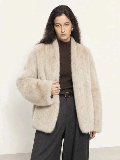 "Night in Paris" imported Toscana Shearing women's V-neck age-reducing lamb fur coat