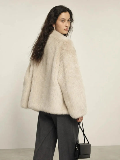 "Night in Paris" imported Toscana Shearing women's V-neck age-reducing lamb fur coat