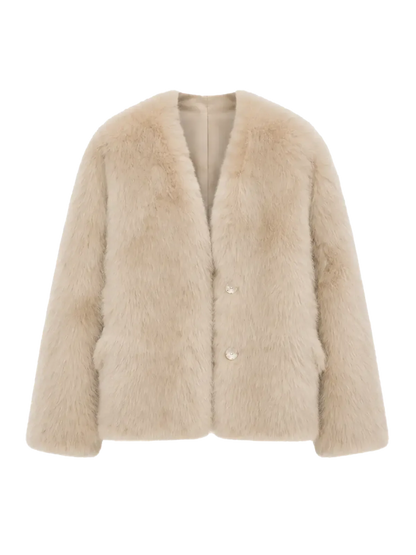 "Night in Paris" imported Toscana Shearing women's V-neck age-reducing lamb fur coat