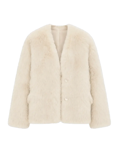 "Night in Paris" imported Toscana Shearing women's V-neck age-reducing lamb fur coat