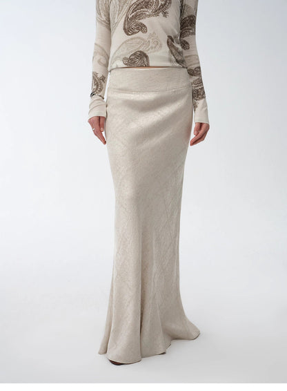 Retro bias-cut linen blended straight fishtail maxi skirt"Light and breezy"-3