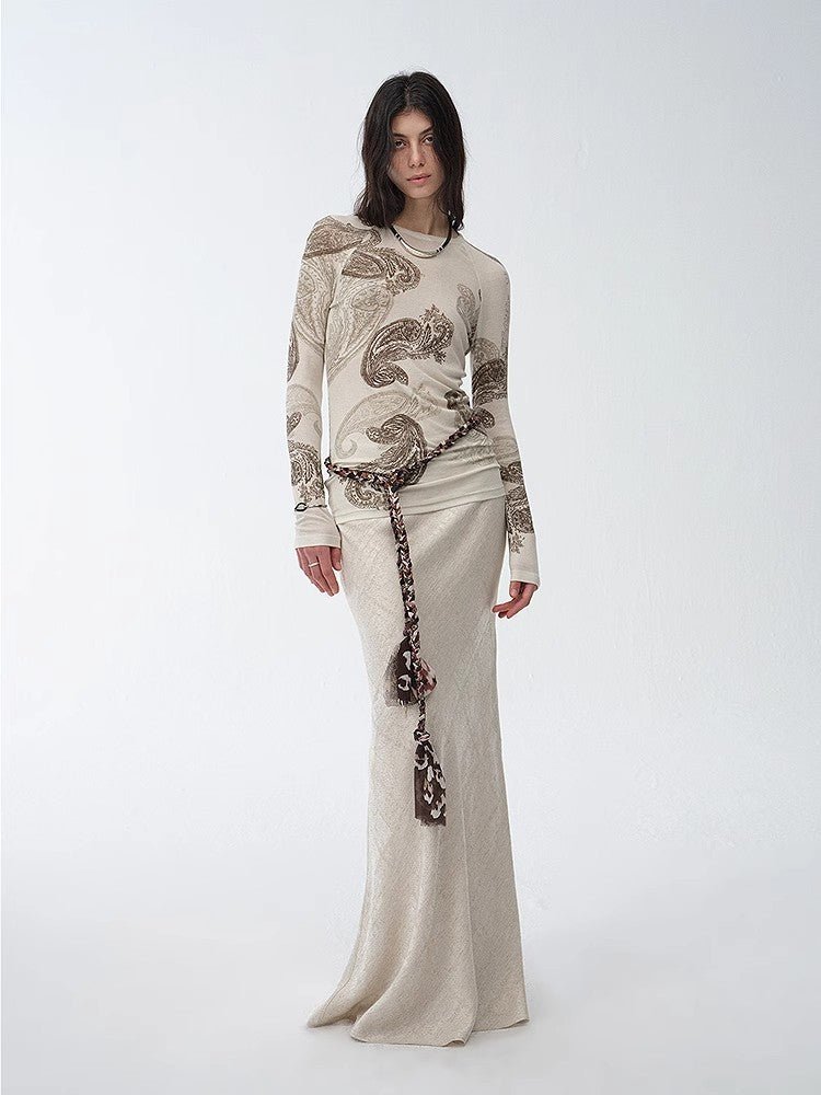 Retro bias-cut linen blended straight fishtail maxi skirt"Light and breezy"-1